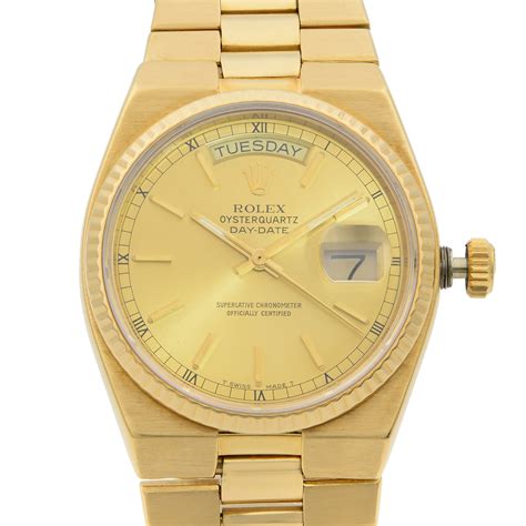 rolex mens 18k oysterquartz day-date champagne dial 19018|rolex day date oyster quartz 19018.